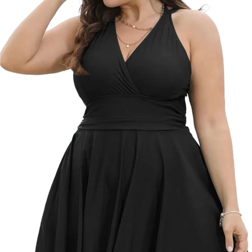 BloomChic Black Backless swim Dress